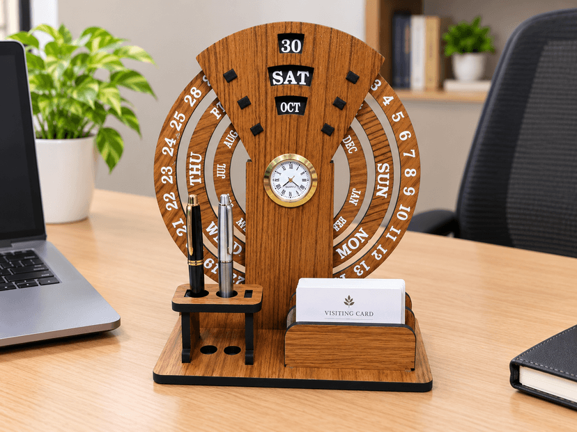 Wooden Calender With Pen & Card Holder - Image 1
