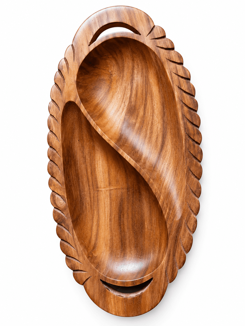 Wooden Dry Fruit Tray with Handle, Handmade Decorative Serving Platter - Image 1